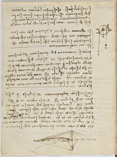 Code de vol des oiseaux, c. 1505-06, manuscrit sur papier, cc. 18, feuille 2 verso - Leonardo da Vinci